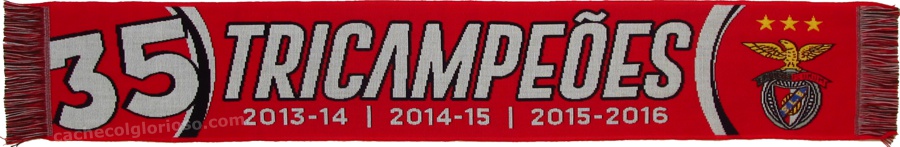 cachecol benfica 35 tricampeoes 2015-16 vermelho