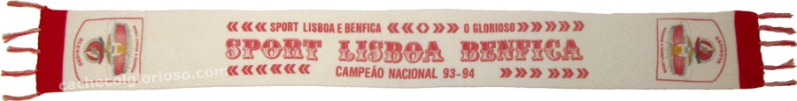 cachecol sport lisboa benfica campeao 1993-94 la branco serigrafado