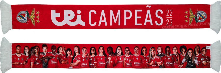 cachecol benfica tri campeas futebol feminino 2022-23 jogadoras