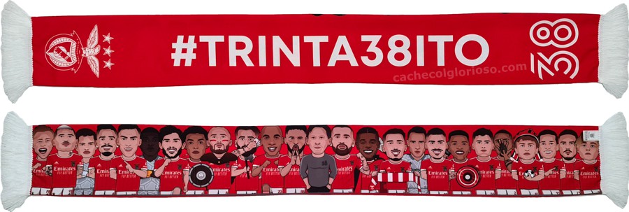 cachecol benfica 38 trinta e oito campeoes futebol 2022-23 jogadores