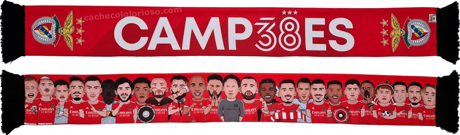 cachecol benfica 38 campeoes futebol 2022-23 jogadores