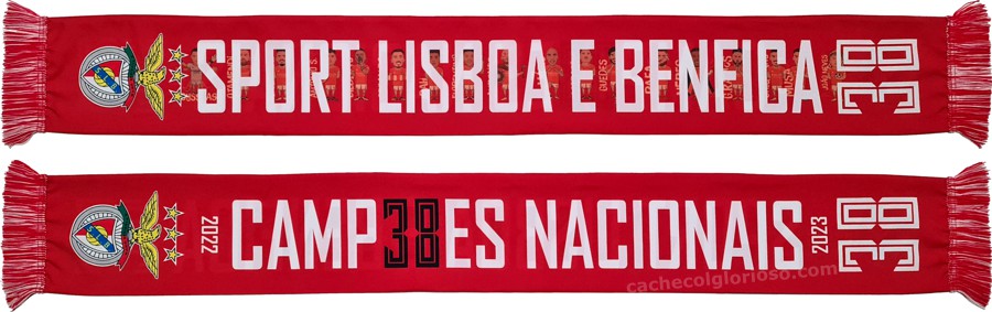 cachecol benfica 38 campeoes nacionais futebol 2022-23