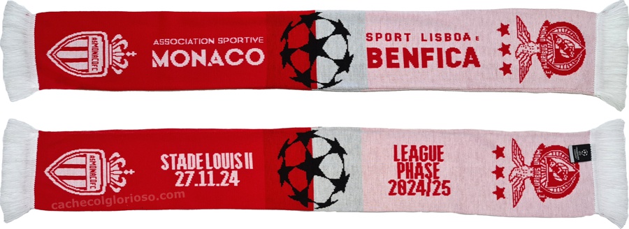 cachecol benfica monaco liga dos campeoes 2024-25