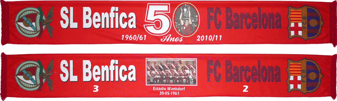 Cachecol Benfica Barcelona Taça dos Clubes Campeões Europeus 1960-61 50 Anos