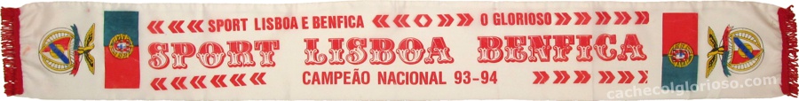 cachecol sport lisboa benfica campeao nacional 1993-94 branco estampado