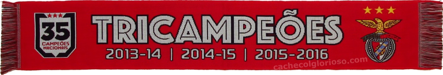 cachecol benfica 35 tricampeoes 2015-16 vermelho