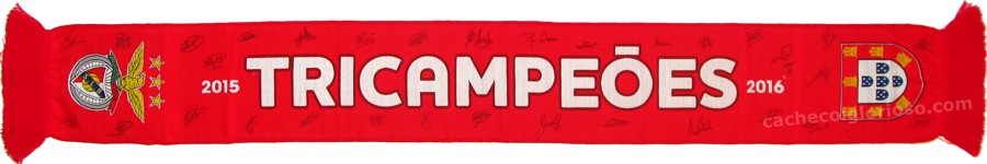 cachecol benfica 35 tricampeoes 2105-16 vermelho autografos