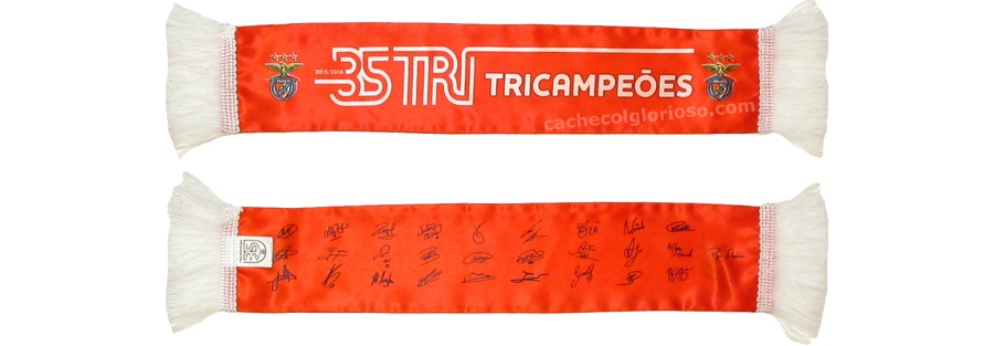cachecol benfica 35 tricampeoes 2015-16 vermelho autografos cofina mini