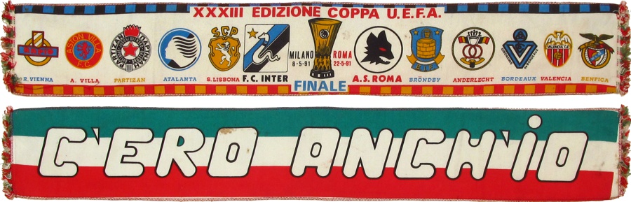 cachecol benfica roma taca uefa 1990-91